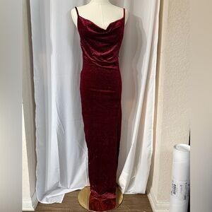 NWT Red Sparkle Velvet Maxi Dress Cowl Neck Formal Gown